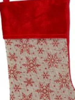 Outlet Christmas Warehouse Natural Burlap With Glittered Snowflakes Pattern Christmas Stocking - 42Cm