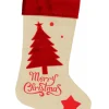 New Christmas Warehouse Natural Burlap With Merry Christmas & Tree Design Christmas Stocking - 42Cm