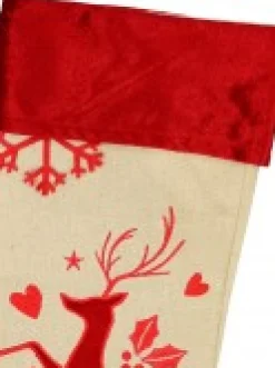 Cheap Christmas Warehouse Natural Burlap With Merry Christmas & Deer Design Christmas Stocking - 42Cm