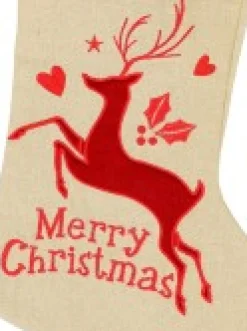 Cheap Christmas Warehouse Natural Burlap With Merry Christmas & Deer Design Christmas Stocking - 42Cm