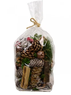 New Christmas Warehouse Natural Pine Cones, Wood Chunks, Stars, Bells & Berries Decoration Mix - 400G
