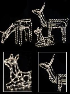 Store Christmas Warehouse Neutral White Led Rope Light 3D Animated Reindeer Family Display - 3 Set