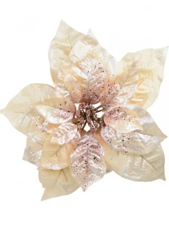 Outlet Christmas Warehouse Peach Pink With Rose Gold Poinsettia Decorative Christmas Flower Pick - 22Cm