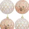 Flash Sale Christmas Warehouse Pearlised Rose Gold & White Textured Baubles With Glitter & Sequins - 4 X 80Mm