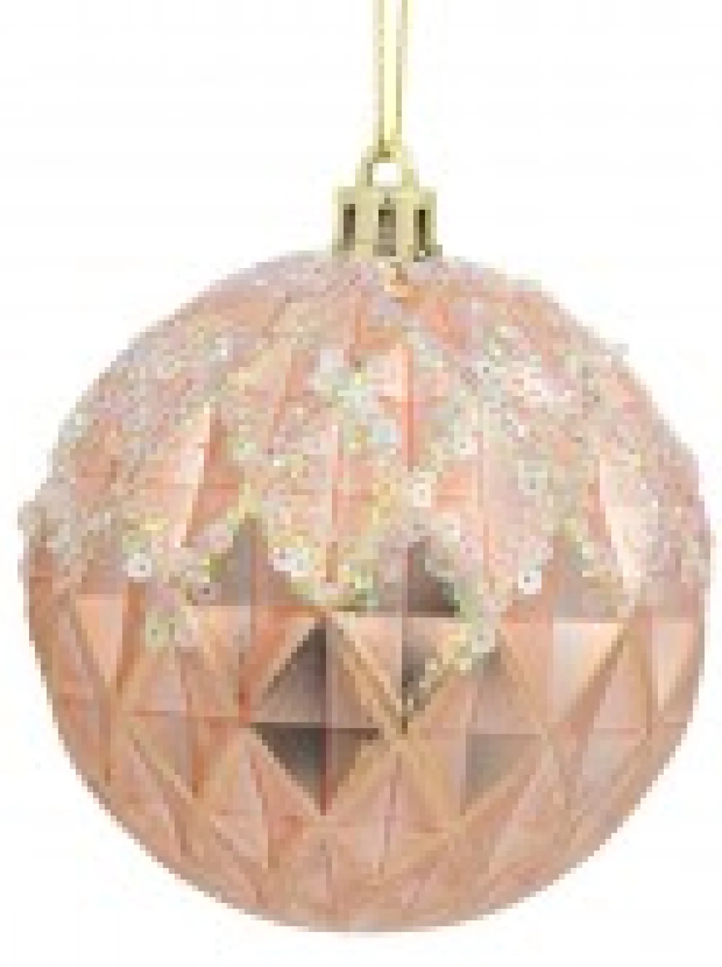 Flash Sale Christmas Warehouse Pearlised Rose Gold & White Textured Baubles With Glitter & Sequins - 4 X 80Mm