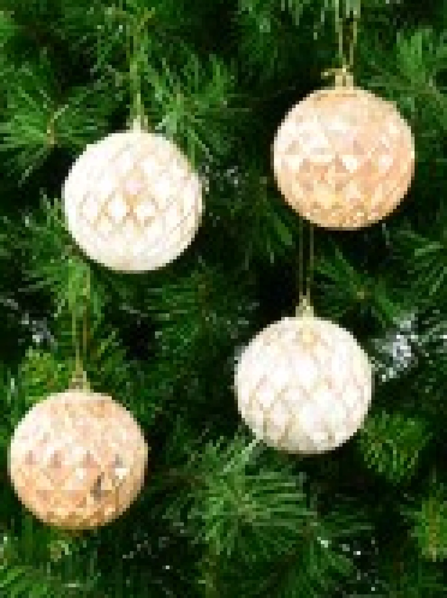 Flash Sale Christmas Warehouse Pearlised Rose Gold & White Textured Baubles With Glitter & Sequins - 4 X 80Mm