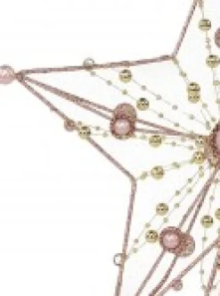 Clearance Christmas Warehouse Pink Glittered 3D Star With String Beads & Pearls Tree Topper Decoration - 33Cm