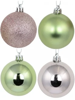 Discount Christmas Warehouse Pink Metallic & Glittered With Mint Green Metallic & Matte Baubles - 12 X 60Mm