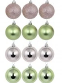 Discount Christmas Warehouse Pink Metallic & Glittered With Mint Green Metallic & Matte Baubles - 12 X 60Mm