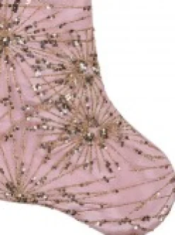 Flash Sale Christmas Warehouse Pink Satin With Gold Sequin Starburst Pattern Christmas Stocking - 48Cm