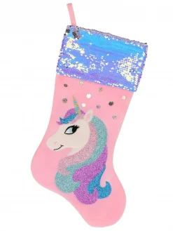 Shop Christmas Warehouse Pink Velvet With Fabulous Unicorn & Mane Applique Christmas Stocking - 48Cm