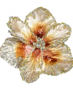 Hot Christmas Warehouse Platinum & Brown With Sequins Tulip Decorative Christmas Flower Pick - 20Cm