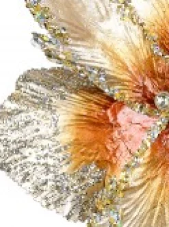 Hot Christmas Warehouse Platinum & Brown With Sequins Tulip Decorative Christmas Flower Pick - 20Cm