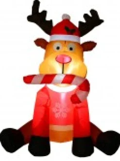 Best Sale Christmas Warehouse Playful Deer With Candy Cane Illuminated Christmas Inflatable Display - 1.2M