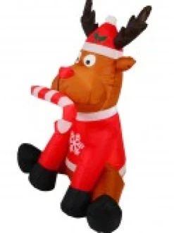 Best Sale Christmas Warehouse Playful Deer With Candy Cane Illuminated Christmas Inflatable Display - 1.2M