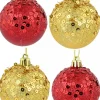 Fashion Christmas Warehouse Red & Gold Crackle Effect Christmas Baubles With Sequins Design - 6 X 60Mm