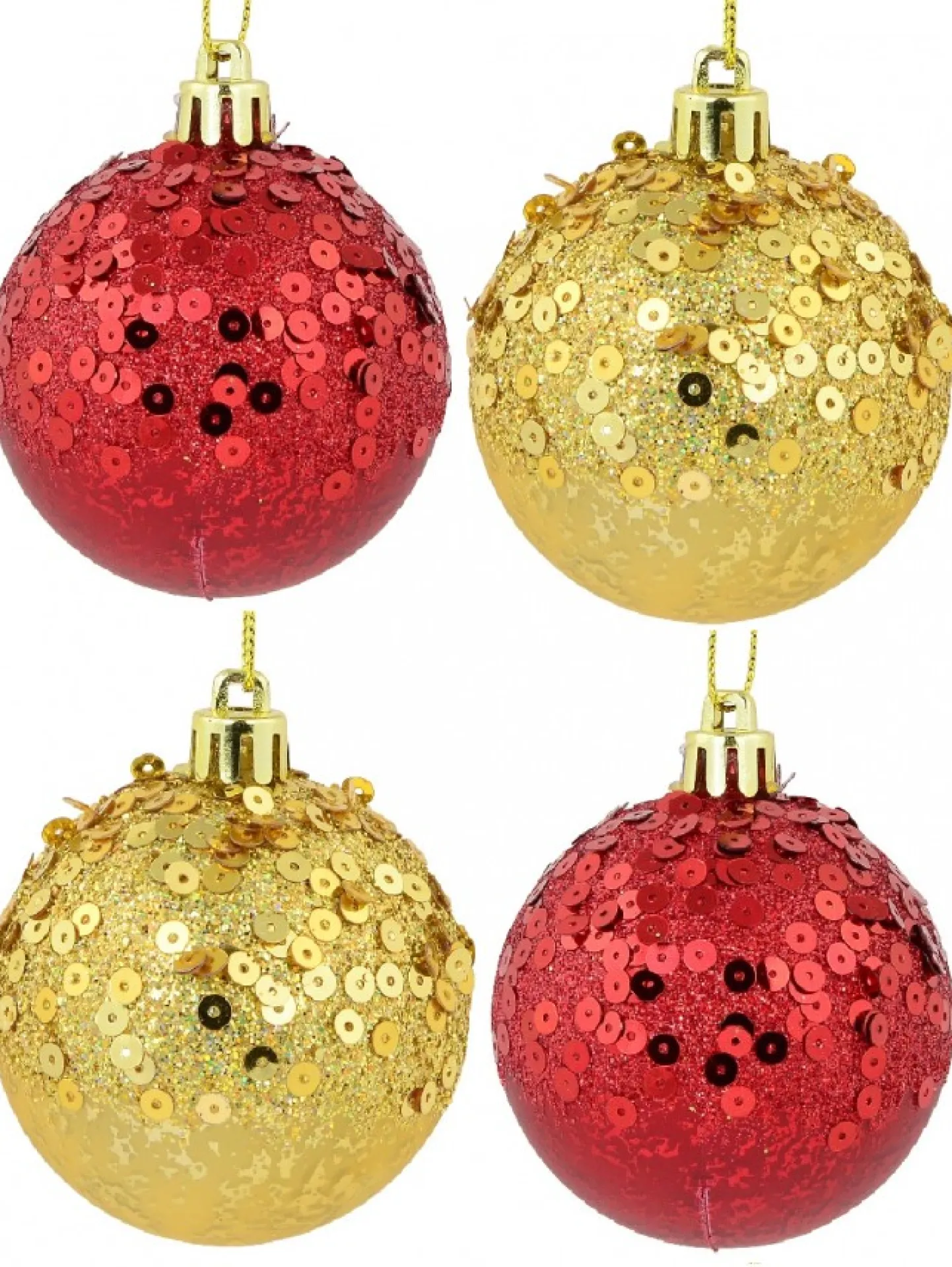 Fashion Christmas Warehouse Red & Gold Crackle Effect Christmas Baubles With Sequins Design - 6 X 60Mm