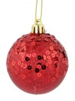 Fashion Christmas Warehouse Red & Gold Crackle Effect Christmas Baubles With Sequins Design - 6 X 60Mm