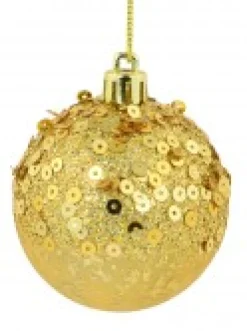 Fashion Christmas Warehouse Red & Gold Crackle Effect Christmas Baubles With Sequins Design - 6 X 60Mm