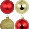Shop Christmas Warehouse Red & Gold Metallic, Matte & Glitter Christmas Baubles - 12 X 60Mm