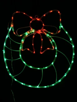 Cheap Christmas Warehouse Red & Green Led Wreath With Bow Noodle Rope Light Silhouette - 50Cm