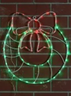 Cheap Christmas Warehouse Red & Green Led Wreath With Bow Noodle Rope Light Silhouette - 50Cm