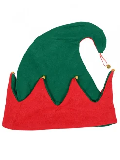Best Sale Christmas Warehouse Red & Green Traditional Christmas Elf Hat With Jingle Bells - One Size Fits Most