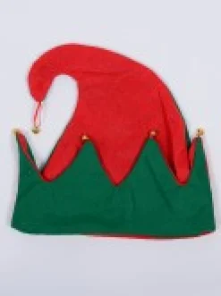 Best Sale Christmas Warehouse Red & Green Traditional Christmas Elf Hat With Jingle Bells - One Size Fits Most