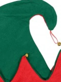 Best Sale Christmas Warehouse Red & Green Traditional Christmas Elf Hat With Jingle Bells - One Size Fits Most