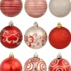 Hot Christmas Warehouse Red & Silver Christmas Baubles With 4 Glitter Designs & Shiny - 9 X 60Mm