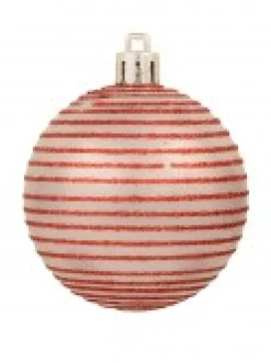Hot Christmas Warehouse Red & Silver Christmas Baubles With 4 Glitter Designs & Shiny - 9 X 60Mm