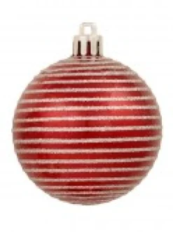 Hot Christmas Warehouse Red & Silver Christmas Baubles With 4 Glitter Designs & Shiny - 9 X 60Mm