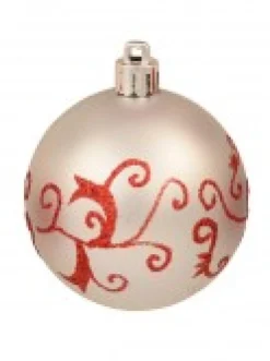 Hot Christmas Warehouse Red & Silver Christmas Baubles With 4 Glitter Designs & Shiny - 9 X 60Mm