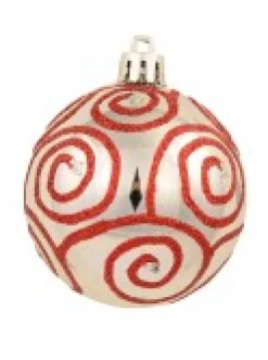 Hot Christmas Warehouse Red & Silver Christmas Baubles With 4 Glitter Designs & Shiny - 9 X 60Mm
