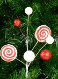 Cheap Christmas Warehouse Red & White Candy Cane Swirls & Balls Decorative Christmas Spray Pick - 28Cm