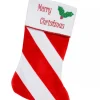 Hot Christmas Warehouse Red & White Stripe With Font & Holly Applique Velvet Christmas Stocking - 48Cm