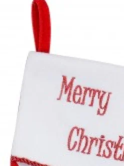 Hot Christmas Warehouse Red & White Stripe With Font & Holly Applique Velvet Christmas Stocking - 48Cm