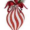 Outlet Christmas Warehouse Red & White Swirl Pattern Onion Shape Christmas Hanging Decoration - 30Cm