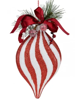 Outlet Christmas Warehouse Red & White Swirl Pattern Onion Shape Christmas Hanging Decoration - 30Cm