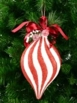 Outlet Christmas Warehouse Red & White Swirl Pattern Onion Shape Christmas Hanging Decoration - 30Cm
