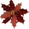 Hot Christmas Warehouse Red Glitter Felt Two Petal Style Poinsettia Christmas Flower Pick - 28Cm