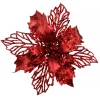 Online Christmas Warehouse Red Glitter Petal & Leaf Poinsettia Decorative Christmas Flower Pick - 18Cm
