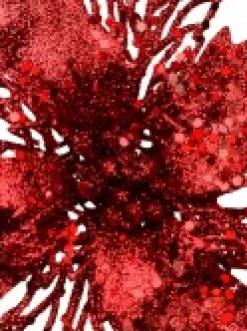 Online Christmas Warehouse Red Glitter Petal & Leaf Poinsettia Decorative Christmas Flower Pick - 18Cm