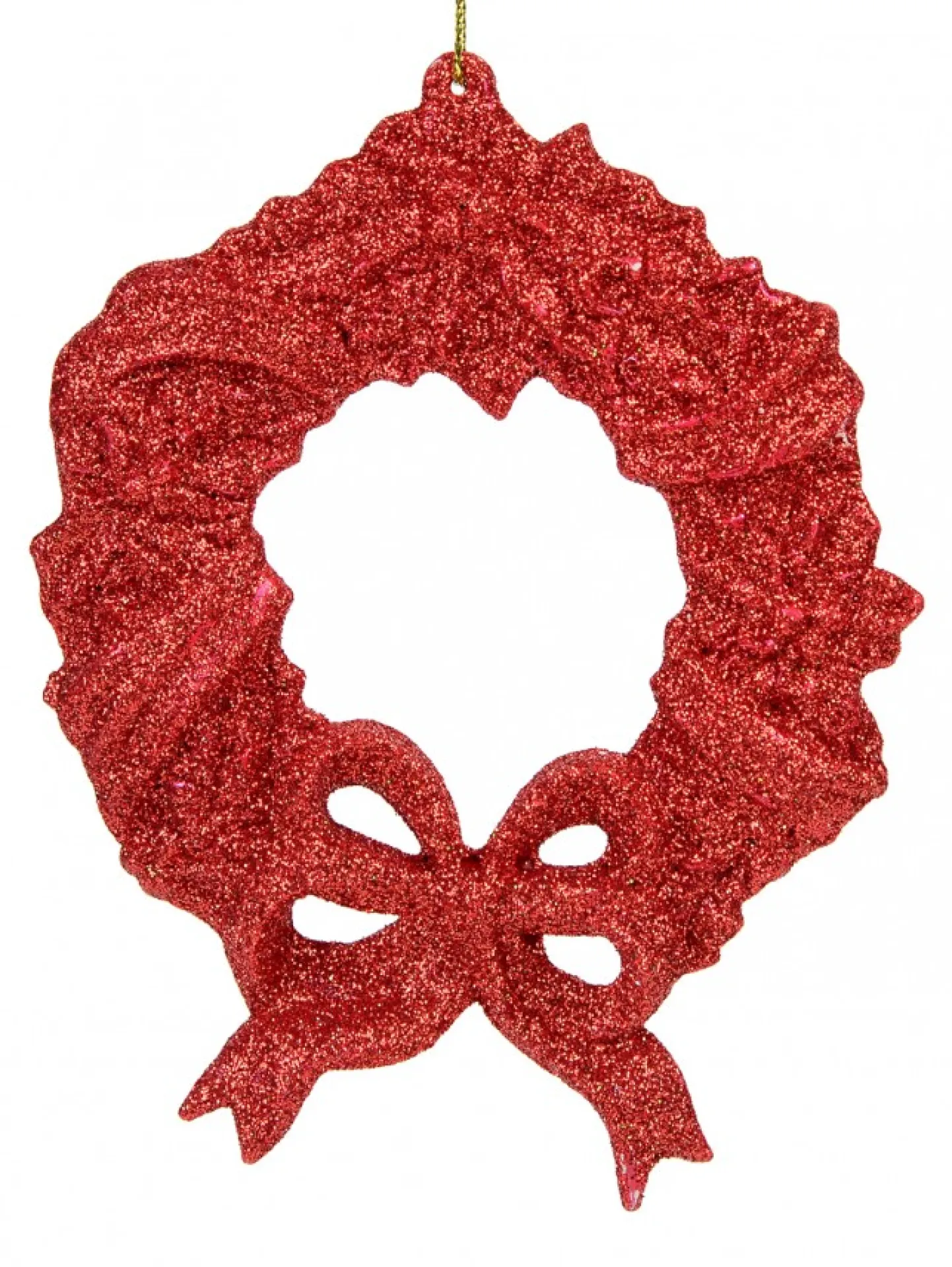 Cheap Christmas Warehouse Red Glitter Wreath With Bow Christmas Tree Hanging Decoration - 12Cm