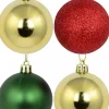 Shop Christmas Warehouse Red Glittered, Green Matte & Gold Metallic Christmas Baubles - 12 X 60Mm