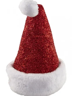 Hot Christmas Warehouse Red Glittered With Fluffy White Trim Traditional Santa Hat - One Size Fits Most