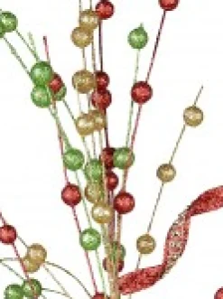 Sale Christmas Warehouse Red, Green & Gold Glitter Balls & Curls Decorative Christmas Spray Stem - 72Cm