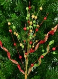 Sale Christmas Warehouse Red, Green & Gold Glitter Balls & Curls Decorative Christmas Spray Stem - 72Cm