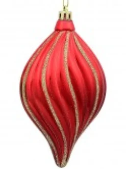 Shop Christmas Warehouse Red, Green & Pink Gradated Onion Baubles With Gold Stripes - 3 X 14Cm
