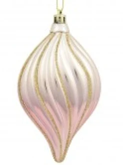 Shop Christmas Warehouse Red, Green & Pink Gradated Onion Baubles With Gold Stripes - 3 X 14Cm
